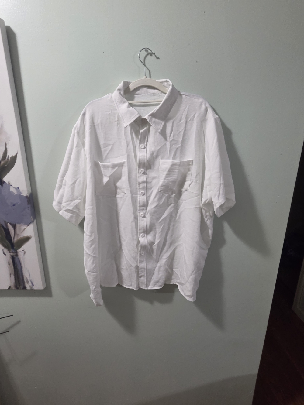Men's White Short-Sleeve Casual Button-Down Shirt
